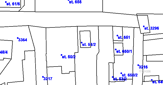 Parcela st. 51/2 v KÚ Stříbro, Katastrální mapa
