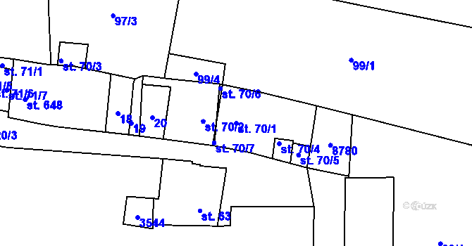Parcela st. 70/1 v KÚ Stříbro, Katastrální mapa