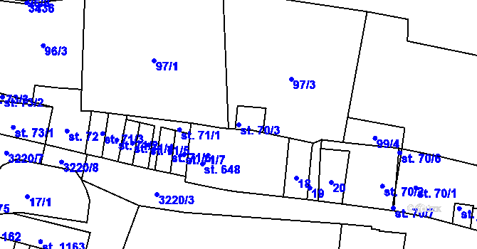 Parcela st. 70/3 v KÚ Stříbro, Katastrální mapa
