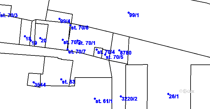 Parcela st. 70/5 v KÚ Stříbro, Katastrální mapa
