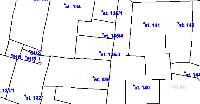 Parcela st. 135/3 v KÚ Stříbro, Katastrální mapa