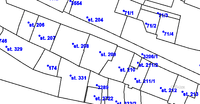 Parcela st. 209 v KÚ Stříbro, Katastrální mapa