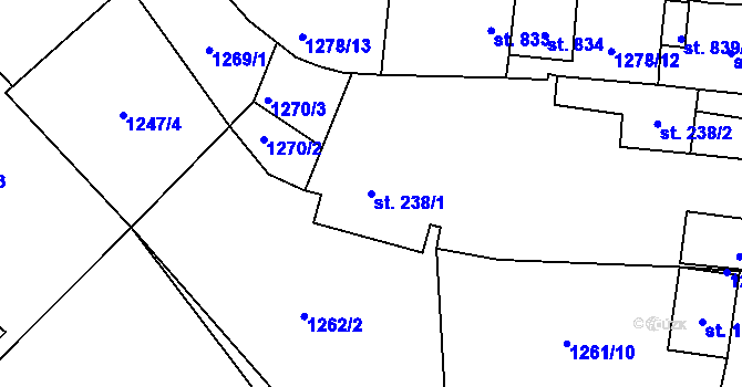 Parcela st. 238/1 v KÚ Stříbro, Katastrální mapa