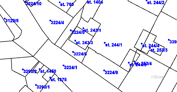 Parcela st. 243/2 v KÚ Stříbro, Katastrální mapa