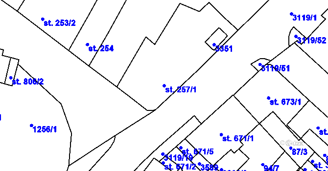 Parcela st. 257/1 v KÚ Stříbro, Katastrální mapa