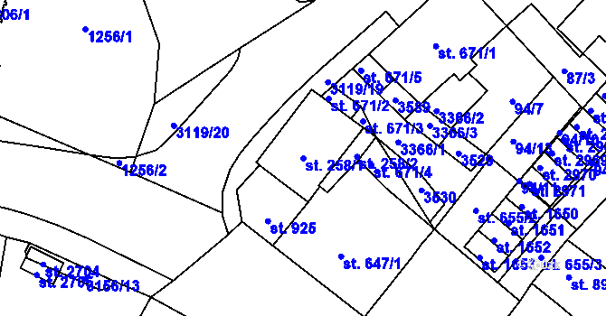 Parcela st. 258/1 v KÚ Stříbro, Katastrální mapa