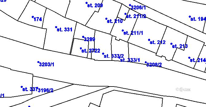 Parcela st. 333/2 v KÚ Stříbro, Katastrální mapa