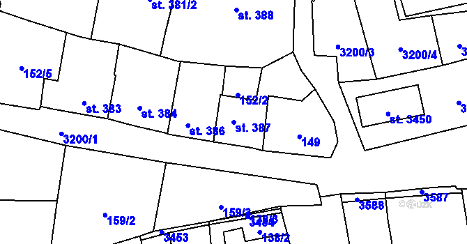 Parcela st. 387 v KÚ Stříbro, Katastrální mapa