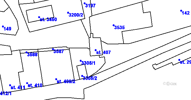 Parcela st. 407 v KÚ Stříbro, Katastrální mapa