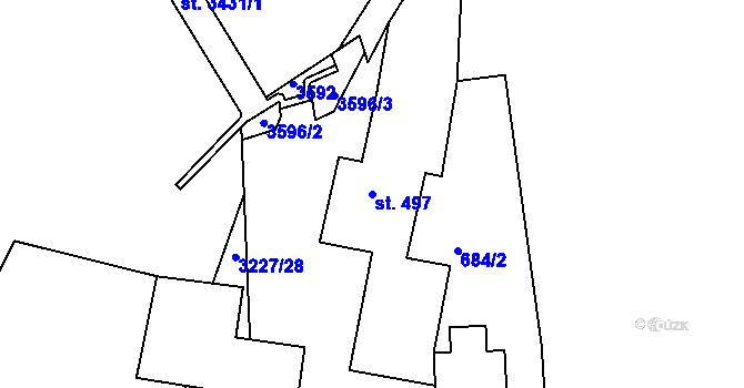Parcela st. 497 v KÚ Stříbro, Katastrální mapa