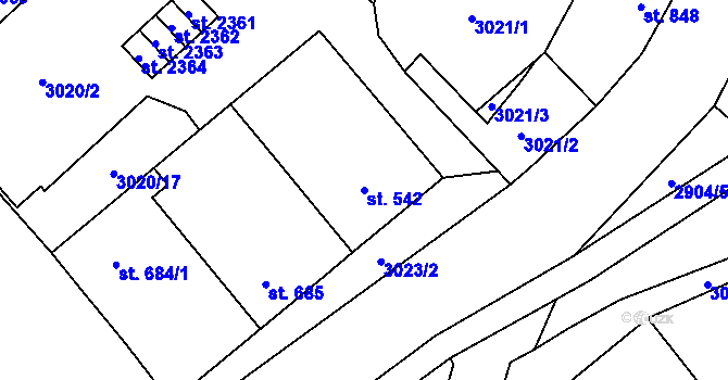 Parcela st. 542 v KÚ Stříbro, Katastrální mapa