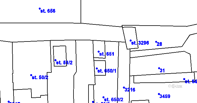 Parcela st. 651 v KÚ Stříbro, Katastrální mapa