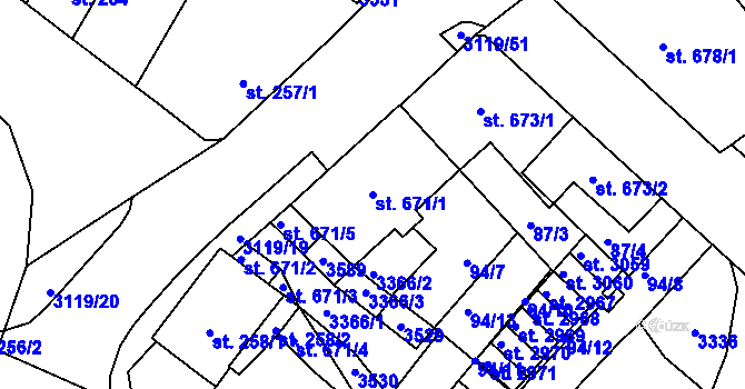 Parcela st. 671/1 v KÚ Stříbro, Katastrální mapa