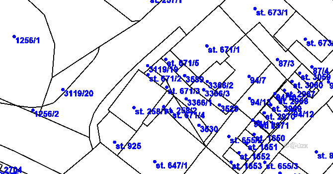 Parcela st. 671/3 v KÚ Stříbro, Katastrální mapa
