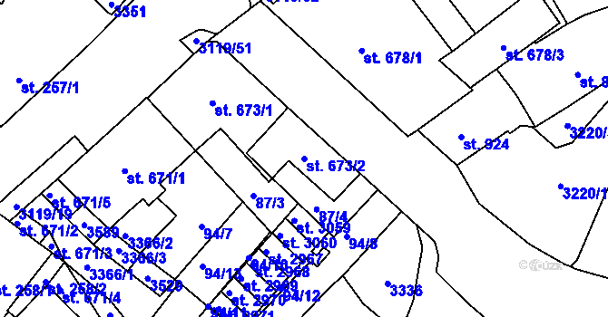 Parcela st. 673/2 v KÚ Stříbro, Katastrální mapa