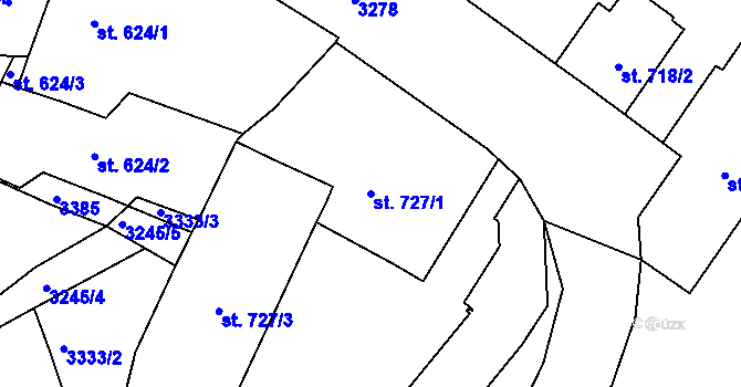 Parcela st. 727/1 v KÚ Stříbro, Katastrální mapa