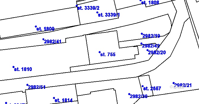 Parcela st. 755 v KÚ Stříbro, Katastrální mapa