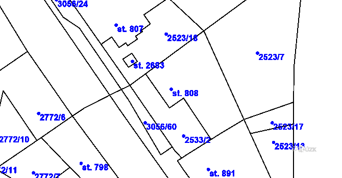 Parcela st. 808 v KÚ Stříbro, Katastrální mapa