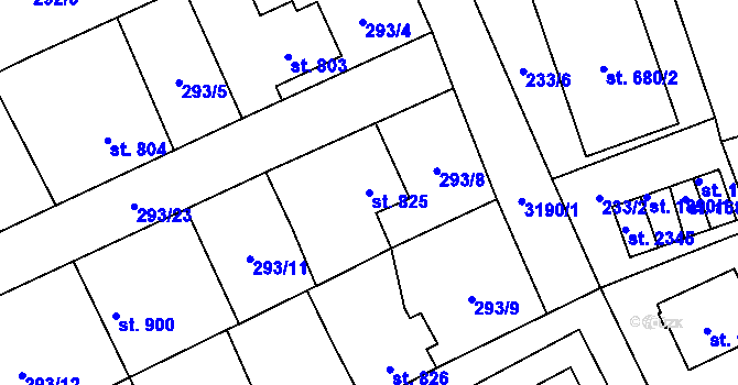Parcela st. 825 v KÚ Stříbro, Katastrální mapa