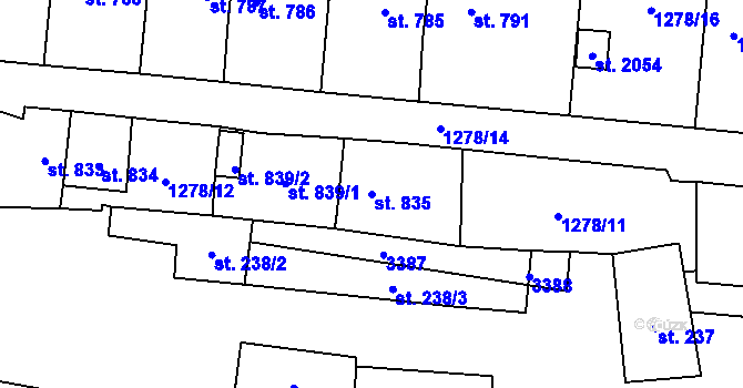 Parcela st. 835 v KÚ Stříbro, Katastrální mapa
