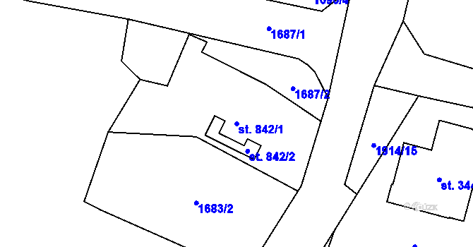 Parcela st. 842/1 v KÚ Stříbro, Katastrální mapa
