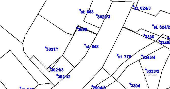 Parcela st. 848 v KÚ Stříbro, Katastrální mapa