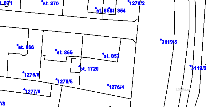 Parcela st. 853 v KÚ Stříbro, Katastrální mapa