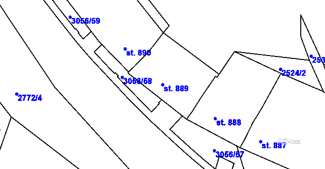 Parcela st. 889 v KÚ Stříbro, Katastrální mapa