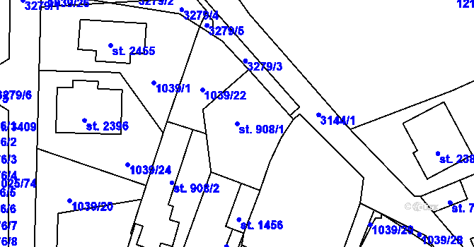 Parcela st. 908/1 v KÚ Stříbro, Katastrální mapa