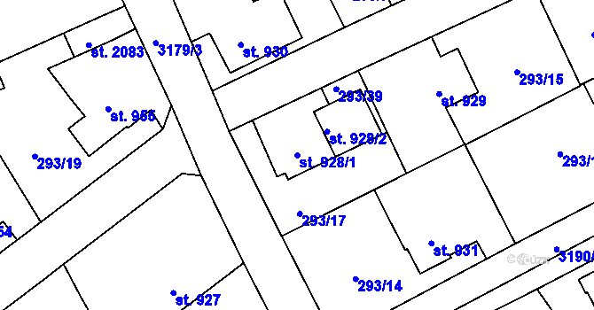 Parcela st. 928/1 v KÚ Stříbro, Katastrální mapa