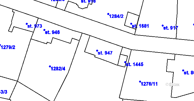 Parcela st. 947 v KÚ Stříbro, Katastrální mapa