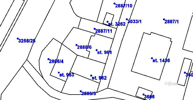 Parcela st. 961 v KÚ Stříbro, Katastrální mapa
