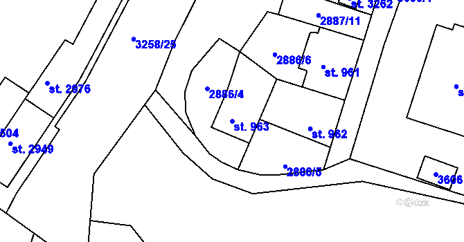 Parcela st. 963 v KÚ Stříbro, Katastrální mapa
