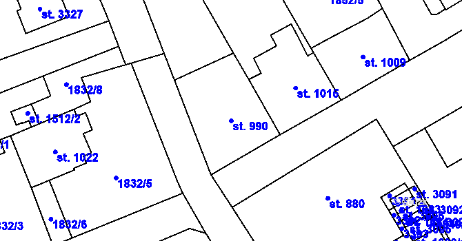 Parcela st. 990 v KÚ Stříbro, Katastrální mapa