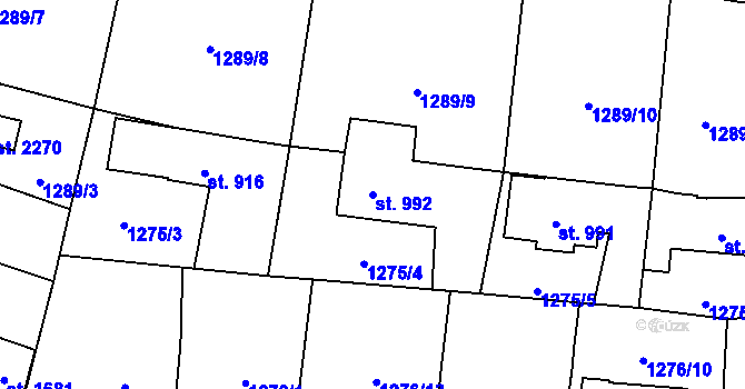 Parcela st. 992 v KÚ Stříbro, Katastrální mapa