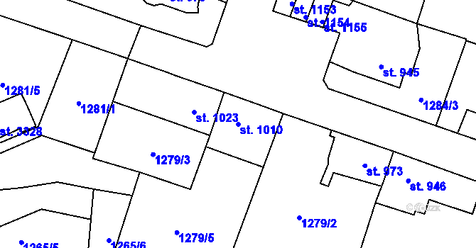 Parcela st. 1010 v KÚ Stříbro, Katastrální mapa