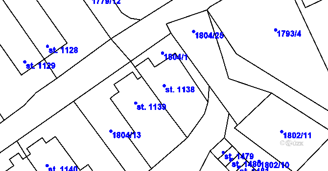 Parcela st. 1138 v KÚ Stříbro, Katastrální mapa