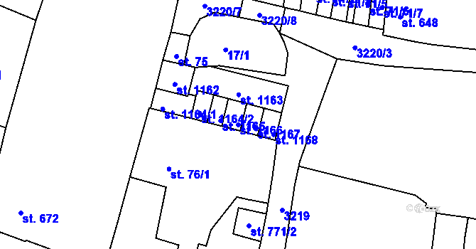 Parcela st. 1166 v KÚ Stříbro, Katastrální mapa