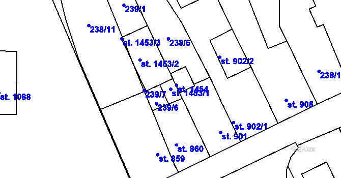Parcela st. 1453/1 v KÚ Stříbro, Katastrální mapa