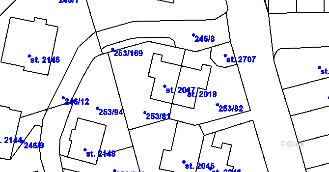 Parcela st. 2017 v KÚ Stříbro, Katastrální mapa