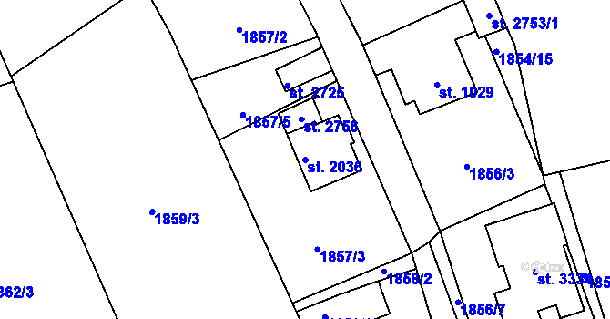 Parcela st. 2036 v KÚ Stříbro, Katastrální mapa