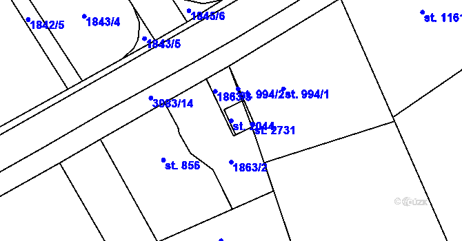 Parcela st. 2044 v KÚ Stříbro, Katastrální mapa