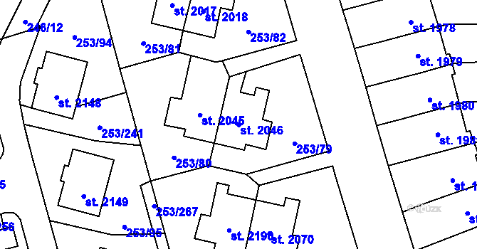 Parcela st. 2046 v KÚ Stříbro, Katastrální mapa