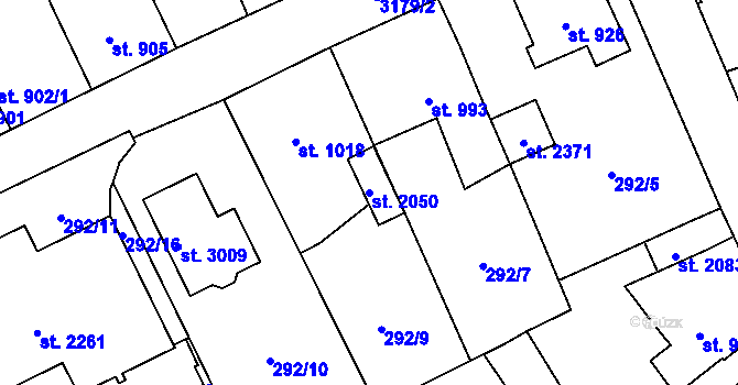 Parcela st. 2050 v KÚ Stříbro, Katastrální mapa