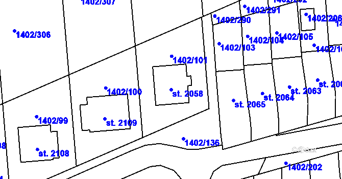 Parcela st. 2058 v KÚ Stříbro, Katastrální mapa