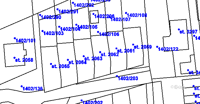 Parcela st. 2062 v KÚ Stříbro, Katastrální mapa