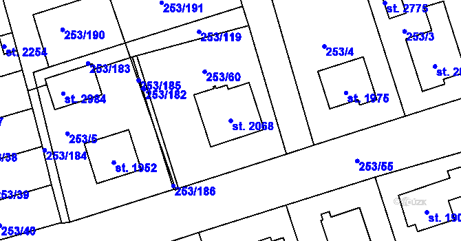 Parcela st. 2068 v KÚ Stříbro, Katastrální mapa