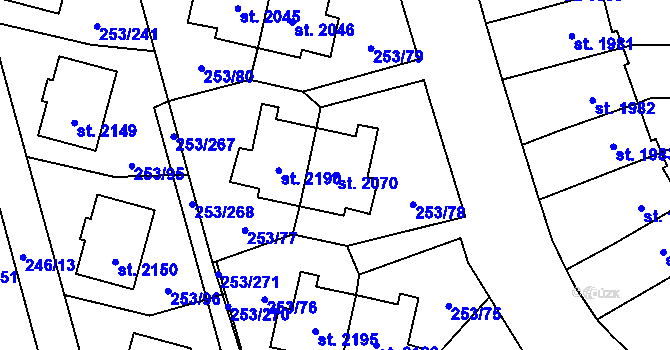Parcela st. 2070 v KÚ Stříbro, Katastrální mapa