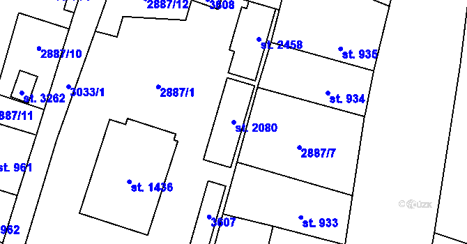 Parcela st. 2080 v KÚ Stříbro, Katastrální mapa