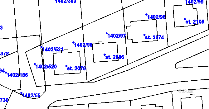 Parcela st. 2086 v KÚ Stříbro, Katastrální mapa